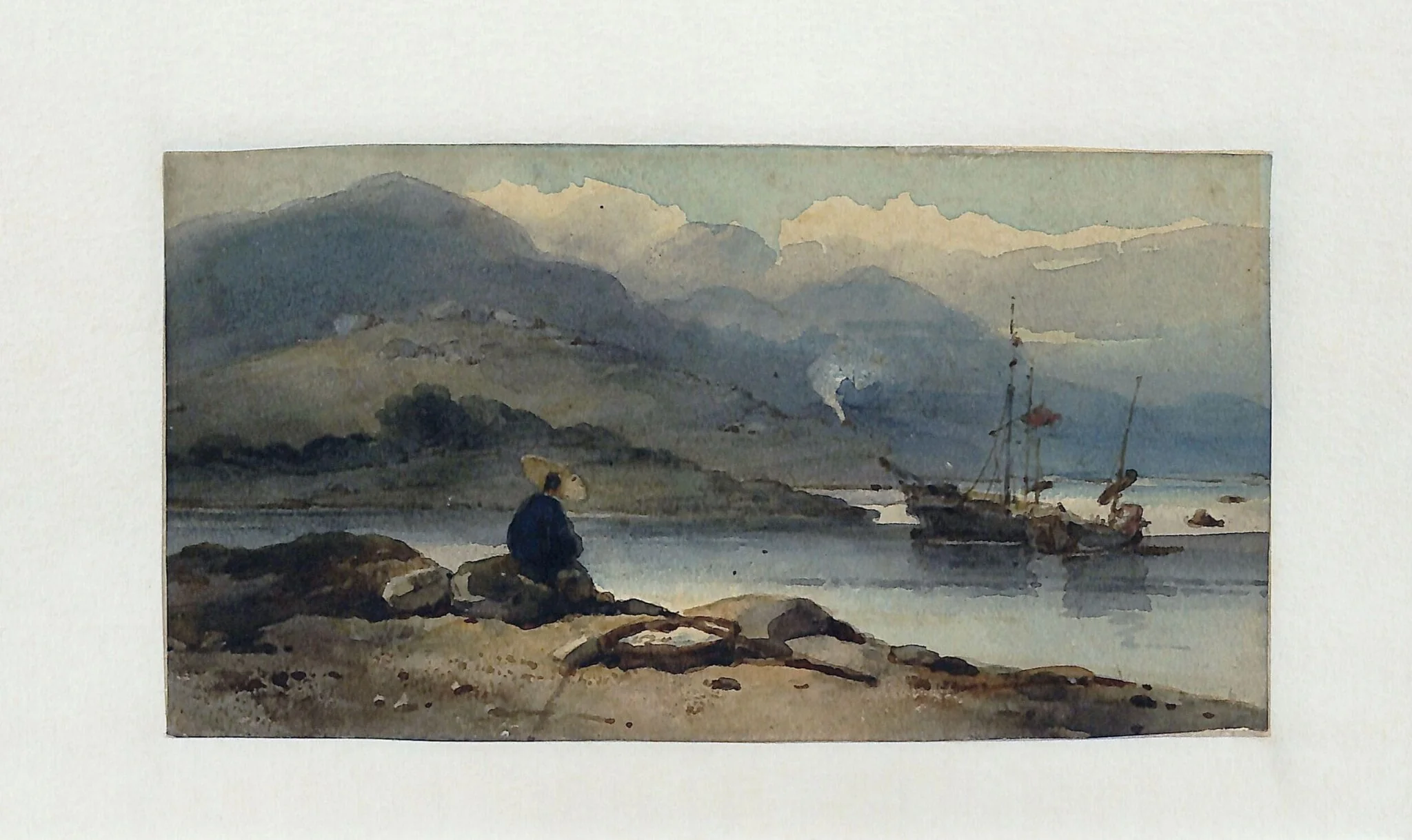 A Chinese River, with a figure on the bank, detail