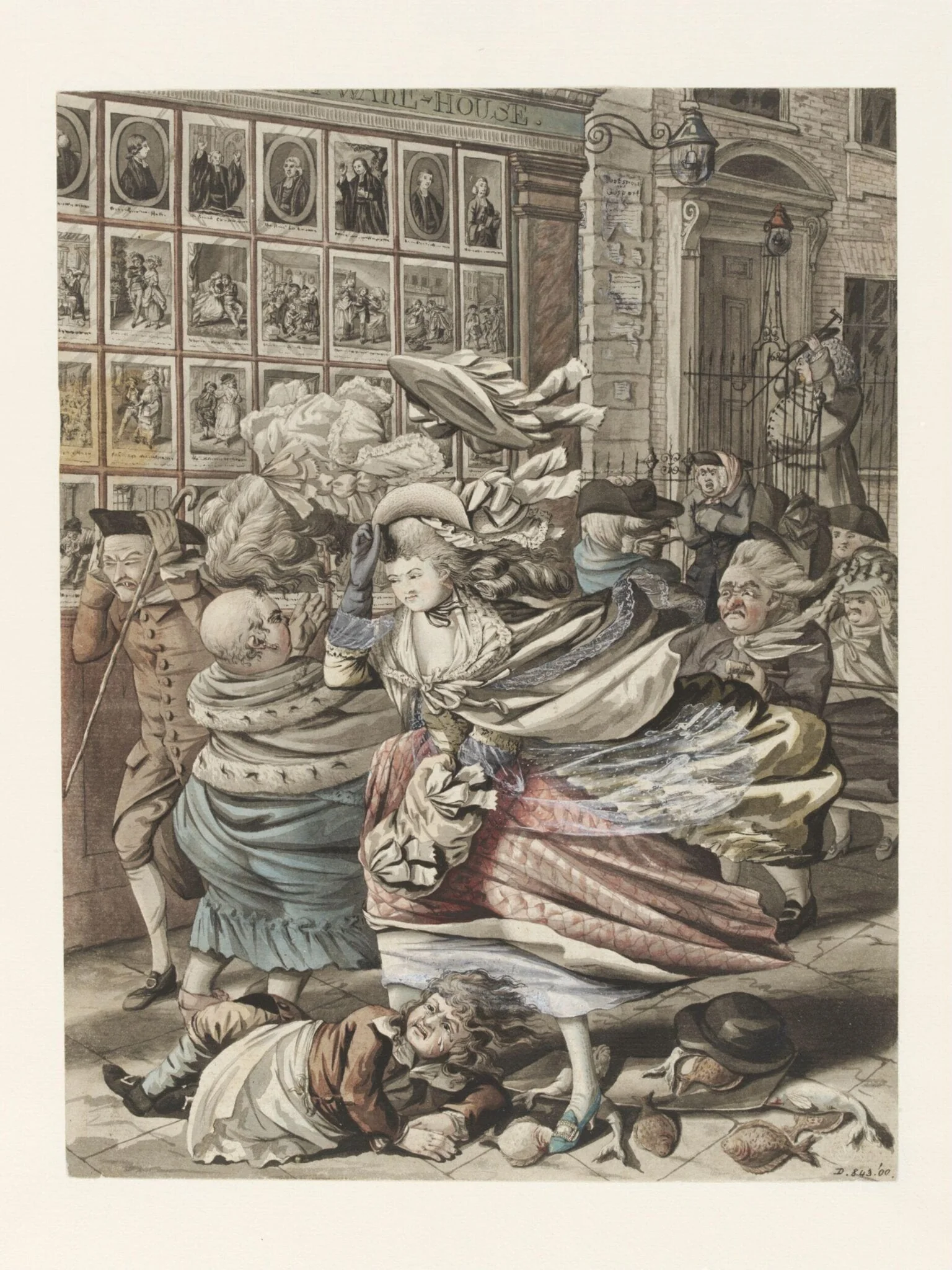 A Windy Day - scene outside the shop of Bowles, the printseller, in St. Paul's Churchyard, detail