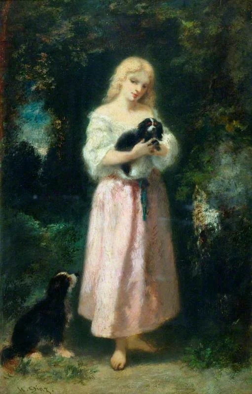 Girl with dogs, detail
