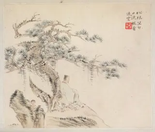 Album of Landscape Paintings Illustrating Old Poems: Scholar under a Pine Tree, by Hua Yan, unspecified, 1745