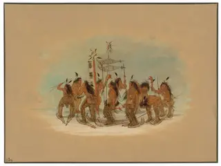 Snow Shoe Dance - Ojibbeway, by George Catlin, oil, 1865