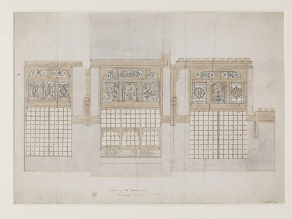 Drawing showing the interior decoration of houses in Cairo, by James William Wild, 1844