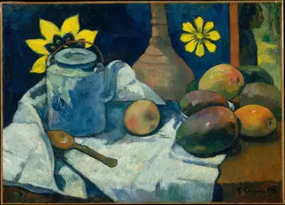 Still Life with Teapot and Fruit, by Paul Gauguin, oil, 1898