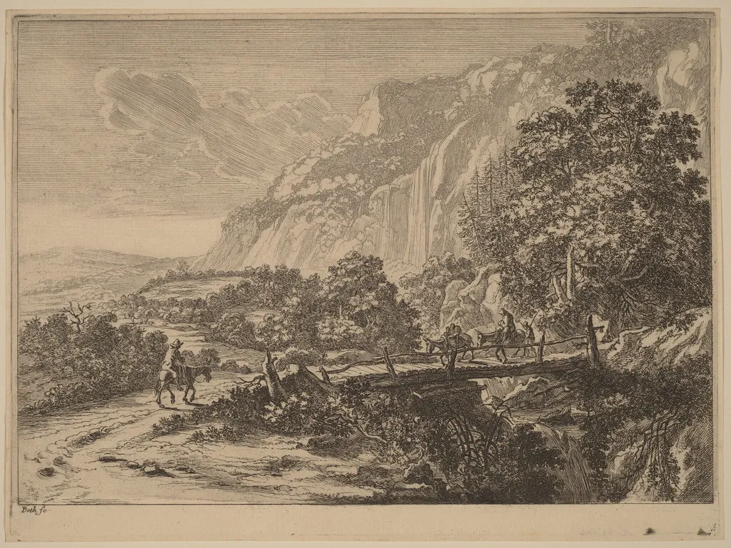The Wooden Bridge at Sulmona near Tivoli, by Jan Both, ink