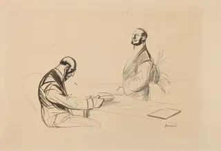 À la conférence (At the Conference), by Jean-Louis Forain, ink, 1919