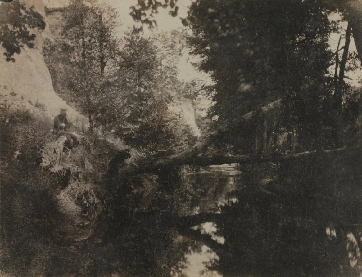 Landscape with Seated Figure on Stream Bank, detail