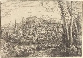 View of a City near a River, by Hanns Lautensack, ink, 1553