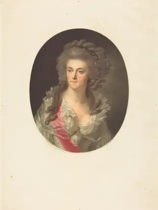 Frederica Sophia Wilhelmina of Prussia, Princess of Orange Nassau, by Charles-Melchior Descourtis, ink, 1786