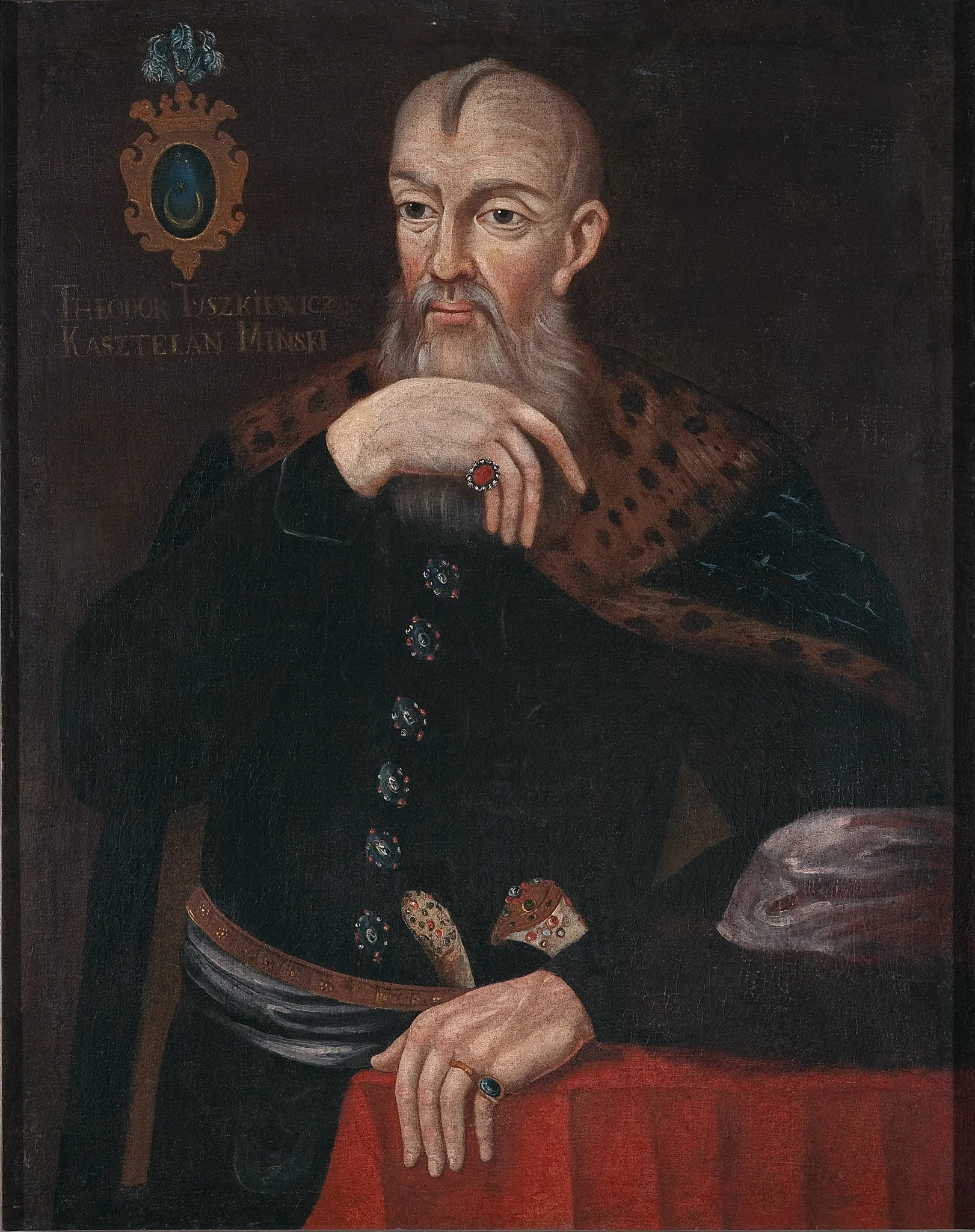 Portrait of Teodor Tyszkiewicz (fl. 2nd half of the 16th c.?), Leliwa coat of arms, castellan of Minsk, detail