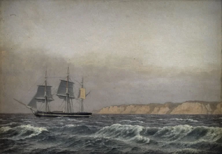 View of the Cliffs of Møn and a Corvette, detail