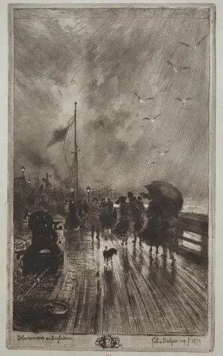Landing in England, by Félix-Hilaire Buhot, 1879