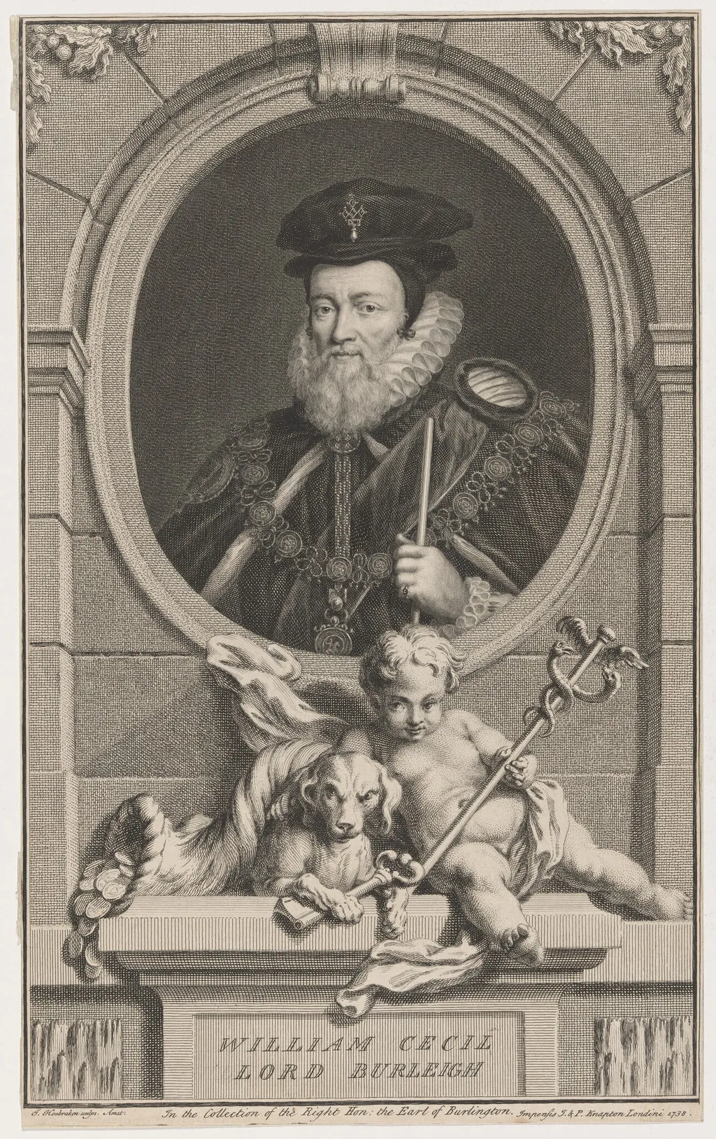 William Cecil, Lord Burleigh, by Jacobus Houbraken, ink, 1738