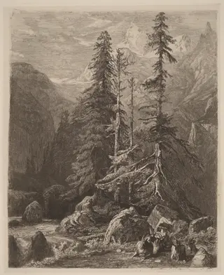 Essais de gravure à l'eau forte par Alexandre Calame, I, pl. 21, by Alexandre Calame, ink, 1838