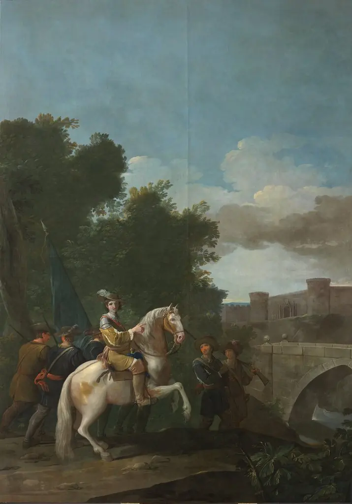 An Officer on horseback and four foot Soldiers, by Antonio González Velázquez, oil, 1788