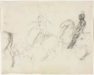Battle Scene with Armored Figures on Horseback (recto), by Edgar Degas, 1858