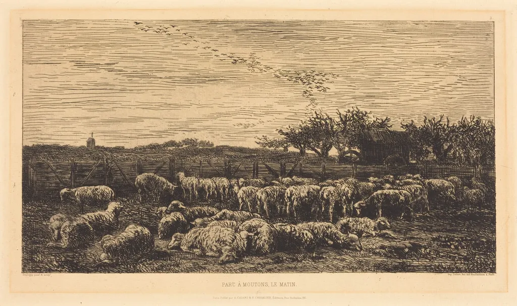 Large Sheepfold (Le Grand parc a moutons), by Charles François Daubigny, ink, 1860