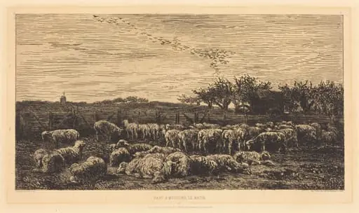 Large Sheepfold (Le Grand parc a moutons), by Charles François Daubigny, ink, 1860