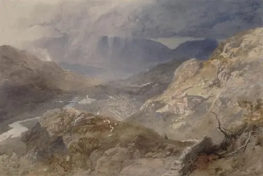 View in Cumberland, by Pyne, watercolor, 1820