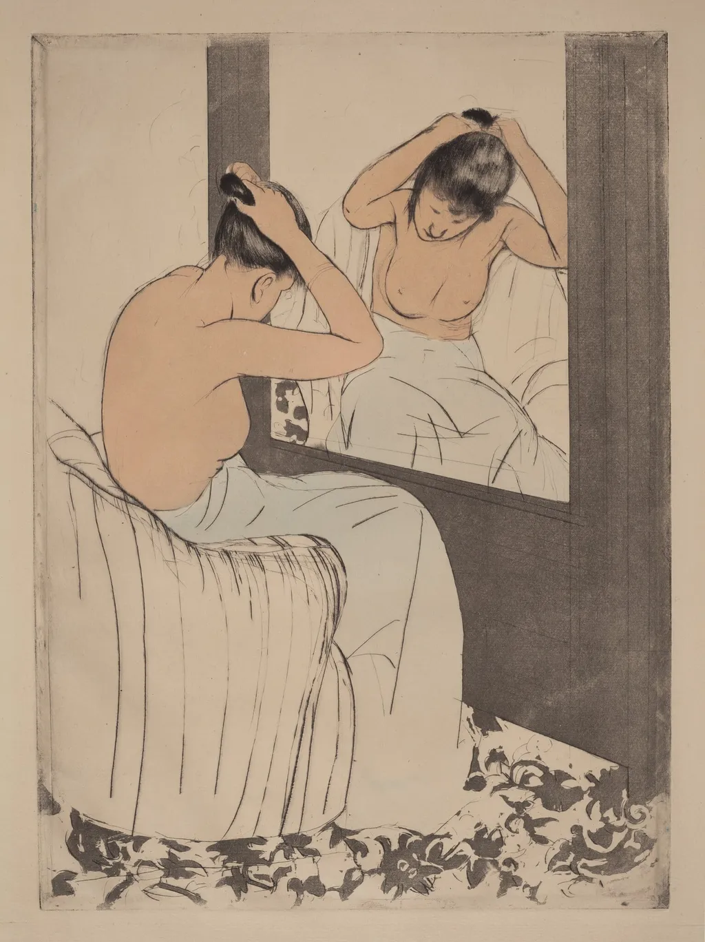 The Coiffure, by Mary Cassatt, ink, 1890