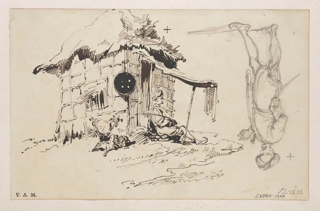A chowkidar, or village watchman, by his hut, by George Chinnery, 10
