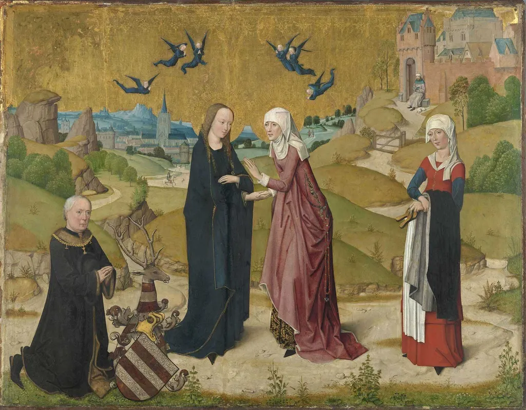 The Visitation with a portrait of donor Johann von Hirtz (?-?), by Master of the Life of the Virgin, oil, 1462