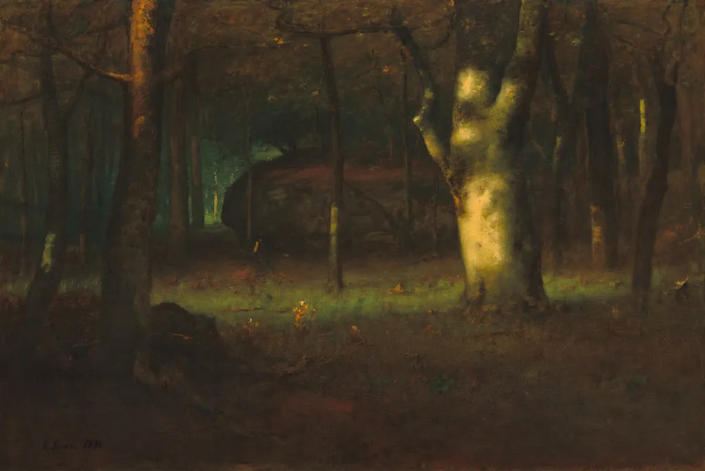Sunset in the Woods, by George Inness, oil, 1891