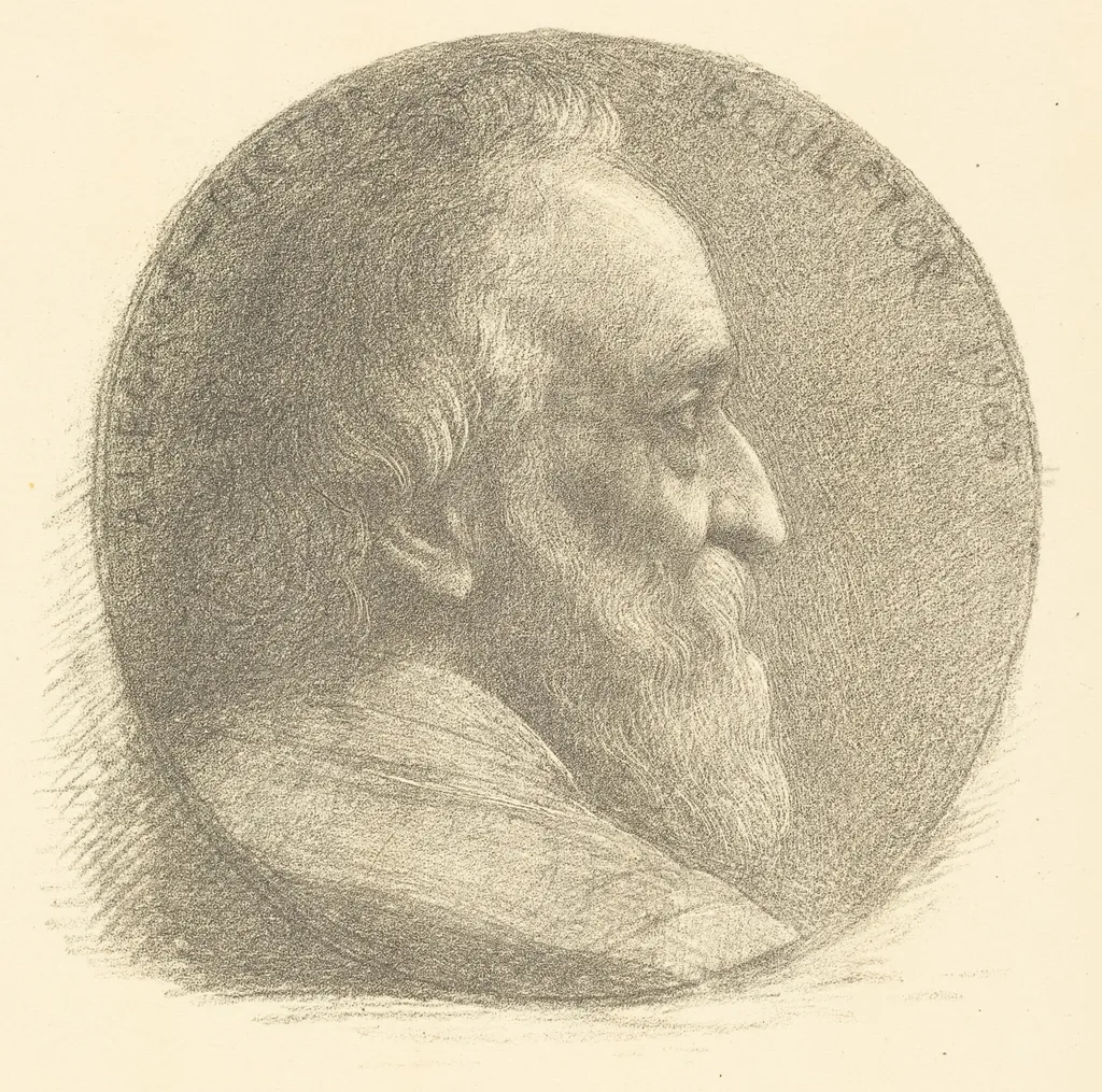 Self-Portrait, Medallion, No.1, 9th plate, by Alphonse Legros, ink, 1905