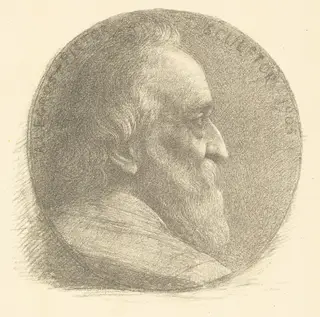 Self-Portrait, Medallion, No.1, 9th plate, by Alphonse Legros, ink, 1905