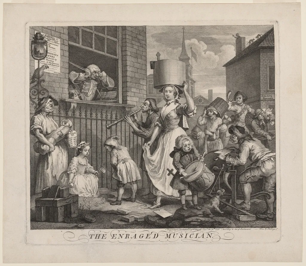 The Enraged Musician, by William Hogarth, ink, 1741