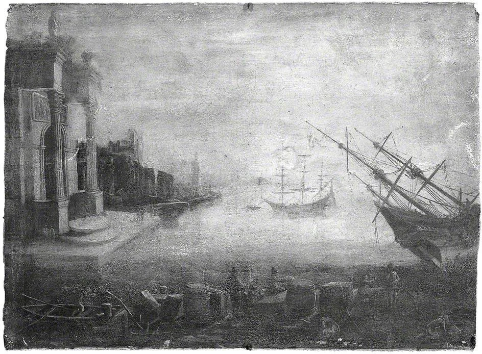 Seaport with Buildings, detail