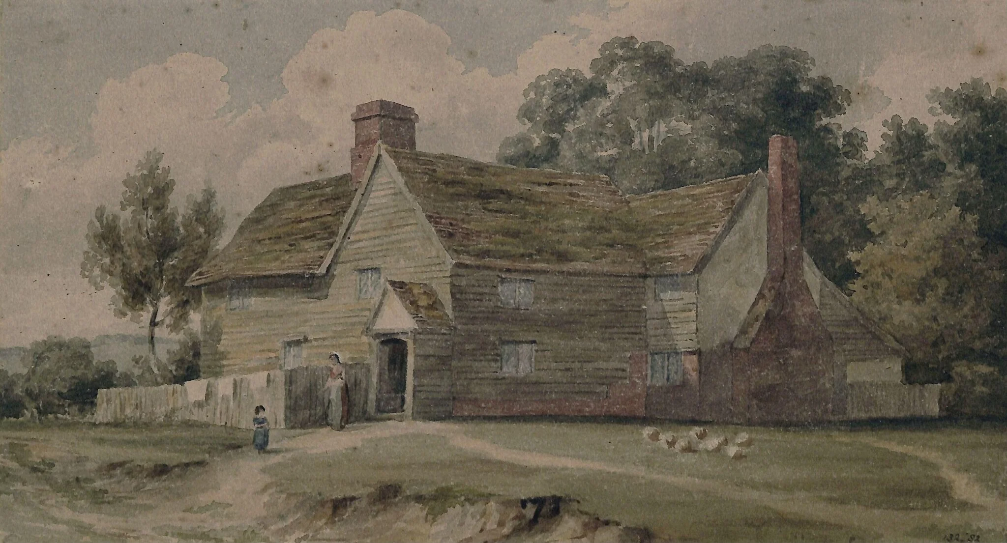 Landscape with cottage and figures, detail