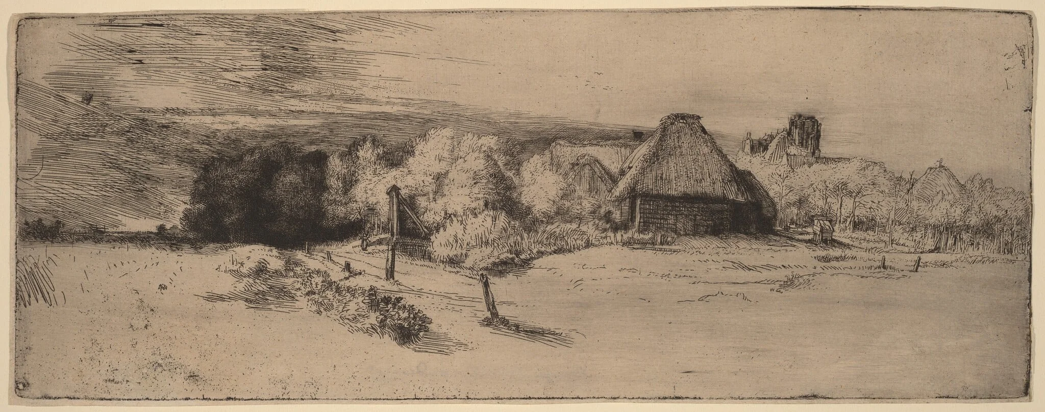 Landscape with Trees, Farm Buildings and a Tower, detail