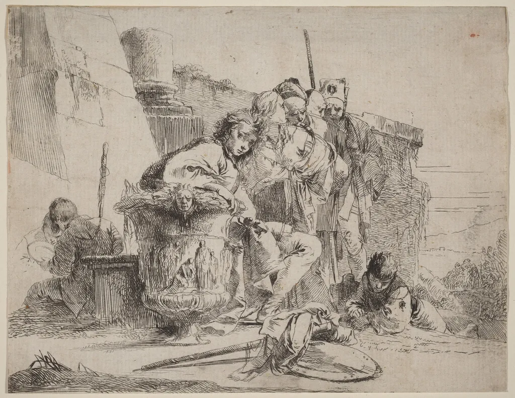 Seated Youth Leaning against an Urn, by Giovanni Battista Tiepolo, ink, 1742