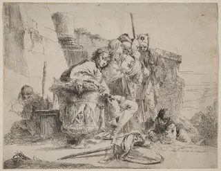 Seated Youth Leaning against an Urn, by Giovanni Battista Tiepolo, ink, 1742