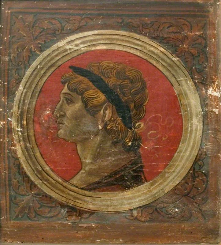 Laureated Bust of a Roman Emperor Facing Left (one of 29 painted panels from a frieze), detail