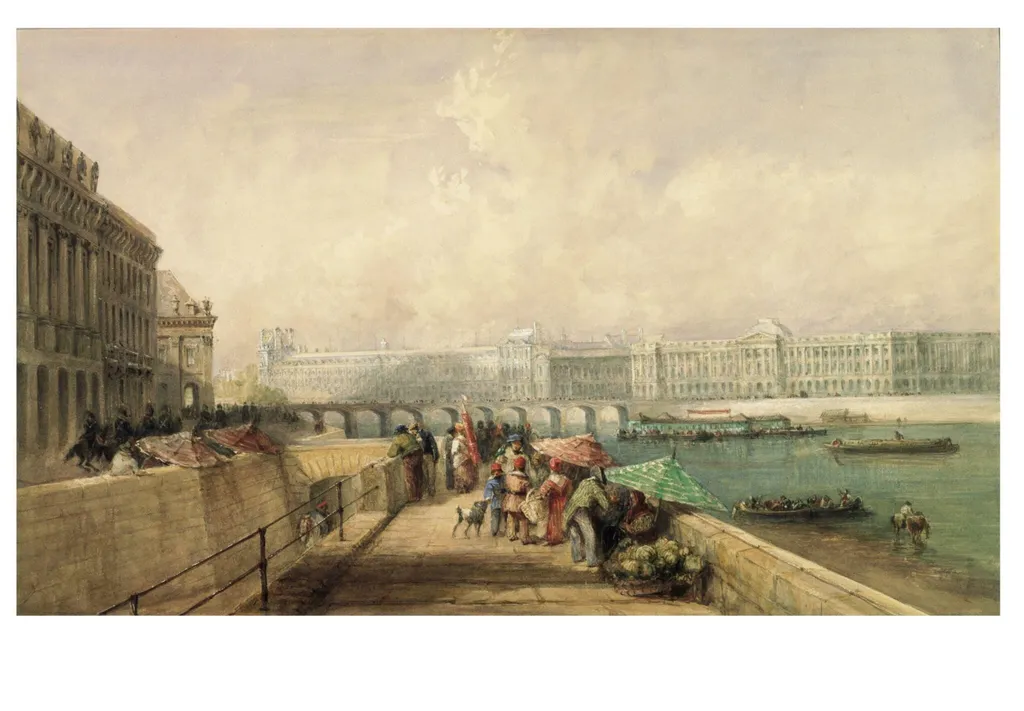 The Pont des Arts and the Louvre from the Quai Conti, by David Cox, watercolor, 1850