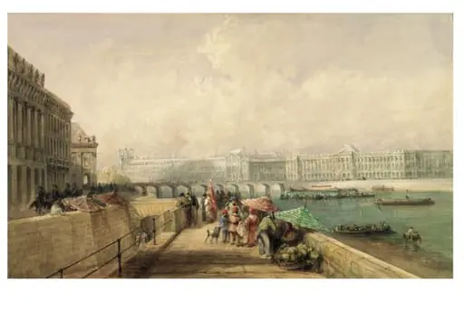 The Pont des Arts and the Louvre from the Quai Conti, by David Cox, watercolor, 1850