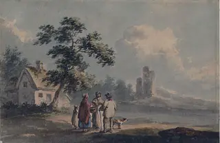 Landscape with figures, by Peter La Cave, watercolor, 1802
