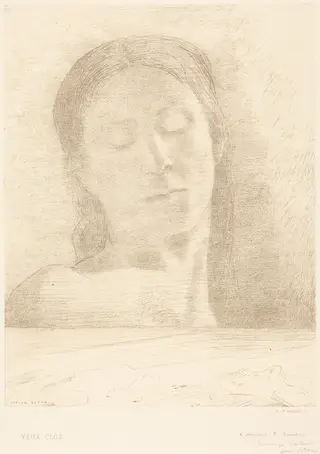 Yeux Clos (Closed Eyes), by Odilon Redon, ink, 1890