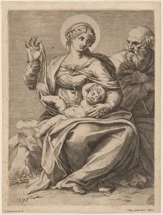 The Holy Family, by Agostino Carracci, ink, 1597