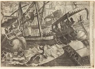 Storm off the Coast of Barcelona [recto], by Jacques Callot, ink, 1612