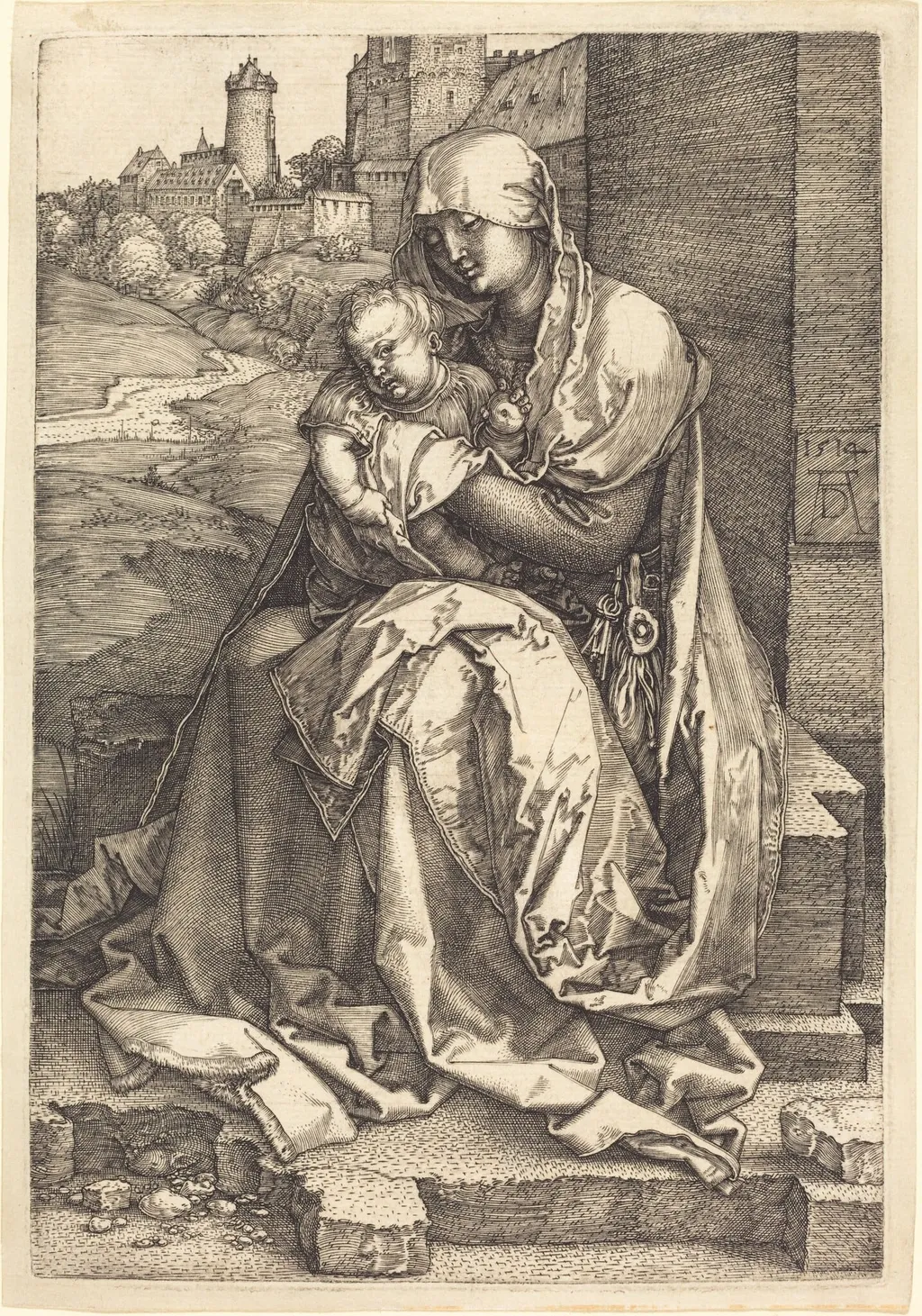 The Virgin and Child Seated by the Wall, by Albrecht Dürer, ink, 1514