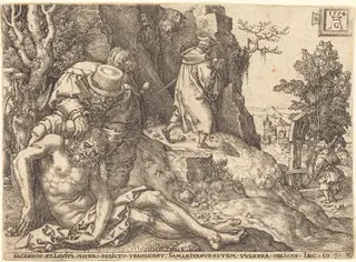 The Good Samaritan Ministering to the Traveler, by Heinrich Aldegrever, ink, 1554