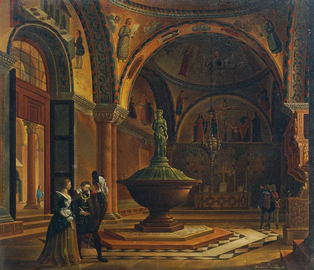 Das Innere des Baptisteriums von San Marco in Venedig, by Giovanni Battista de Pian, oil, 1837