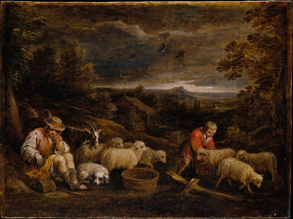 Shepherds and Sheep, by David Teniers the Younger, oil, 1650