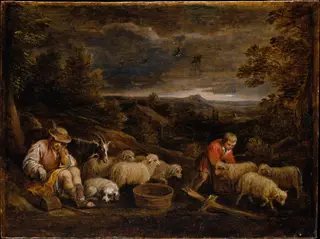 Shepherds and Sheep, by David Teniers the Younger, oil, 1650