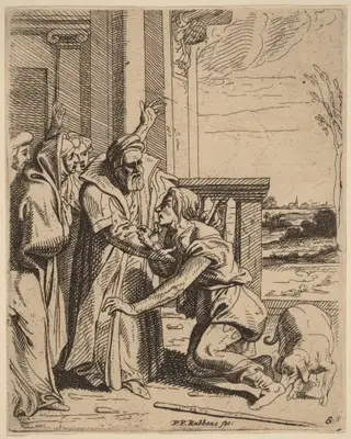 The Prodigal Son Received by His Father, by Theodoor van Thulden, ink, 1638