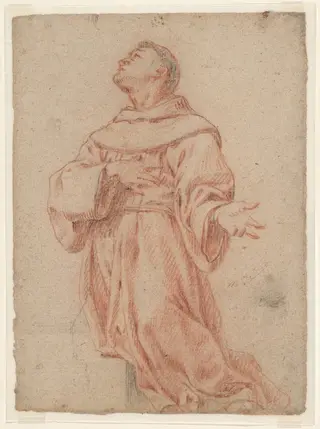 Saint Anthony of Padua (recto); Bust of a Child and Head of an Angel (verso), by Claudio Coello, chalk, 1688