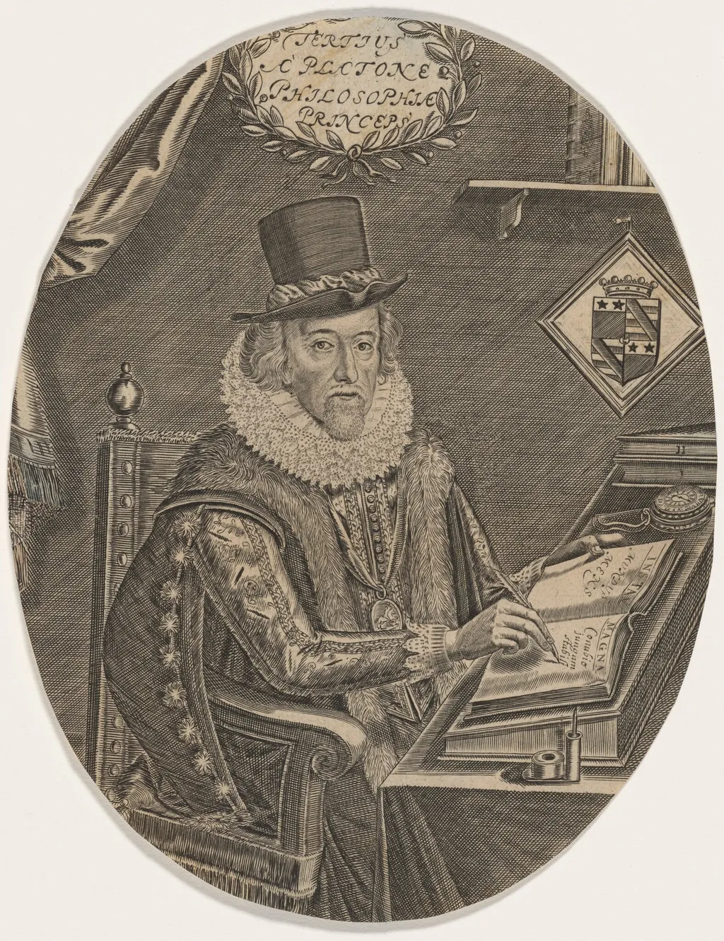 Francis Bacon, by William Marshall, ink, 1640