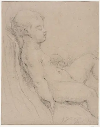 Nude boy seated ; profile, by John the elder Vanderbank, 1724